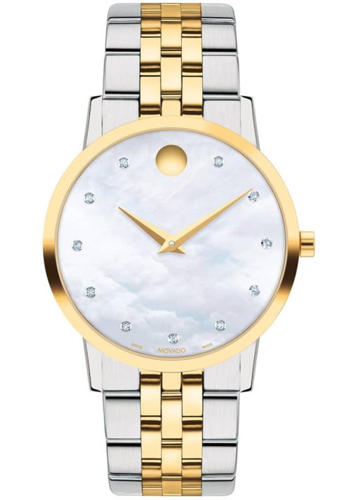 Movado Museum Classic White MOP Dial Two-Tone PVD Bracelet Watch, 33mm
