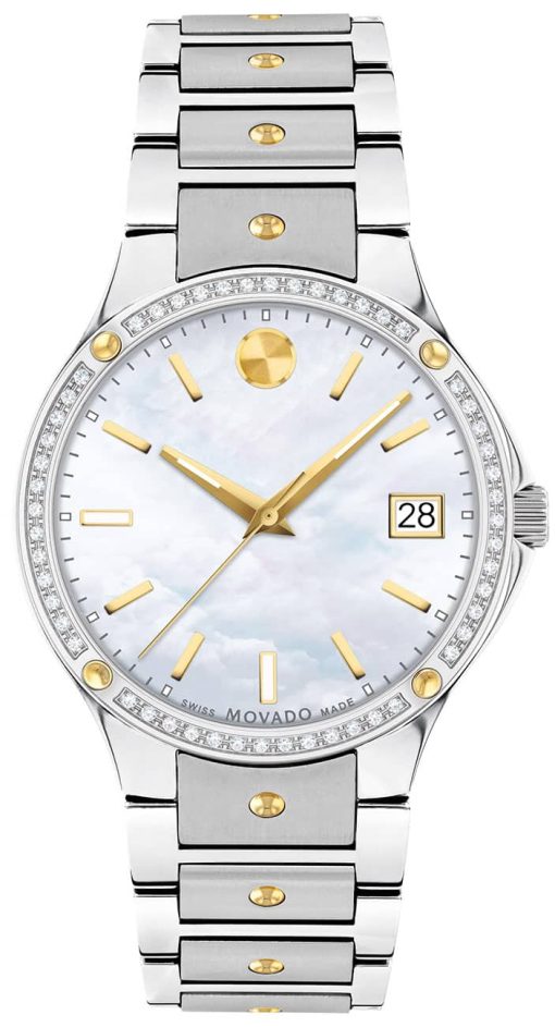 Movado SE White MOP Dial Silver Stainless Steel Link Bracelet Watch, 32mm