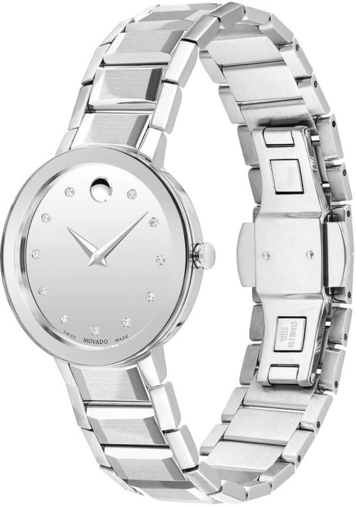 Movado Sapphire Silver Mirror Dial Stainless Steel Bracelet Watch, 28mm - Image 2