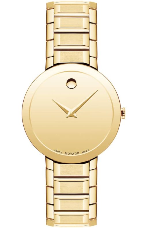 Movado Sapphire Yellow Gold Mirror Dial Stainless Steel PVD Bracelet Watch, 28mm