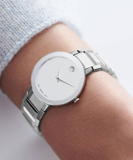 Movado Sapphire Silver Mirror Dial & Bracelet Watch, 28mm - Image 4