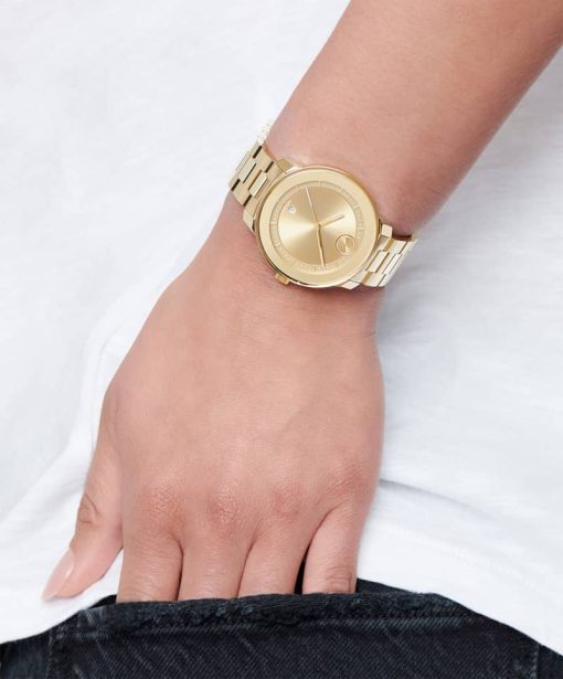 Movado BOLD Verso Yellow Gold-Tone Metallic Dial & Ion-Plated SS Link Bracelet Watch, 38mm - Image 4