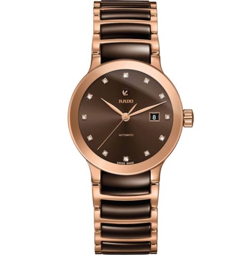 Rado Centrix Automatic Diamonds Stainless Steel & Ceramic Watch, Brown Dial, 28mm