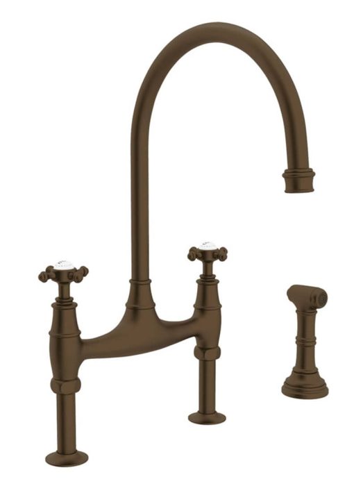 Rohl Perrin & Rowe Georgian Era Bridge English Bronze Kitchen Faucet With Sidespray