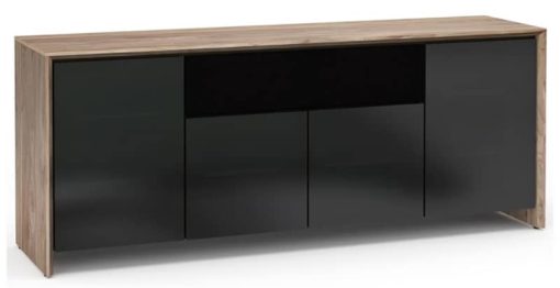 Salamander Designs Chameleon Collection Barcelona 345 Natural Walnut Black Glass AV Cabinet