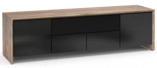 Salamander Designs Chameleon Collection Barcelona 245 Natural Walnut Black Glass AV Cabinet