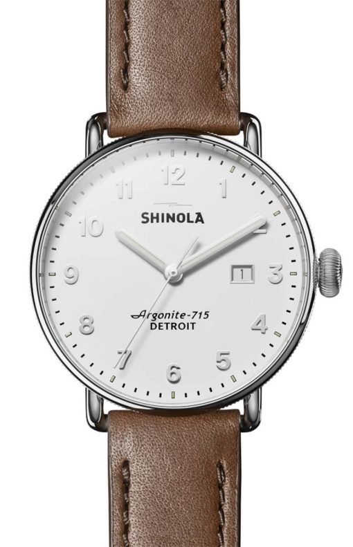 Shinola The Canfield Alabaster Dial Brown Leather Watch, 43mm