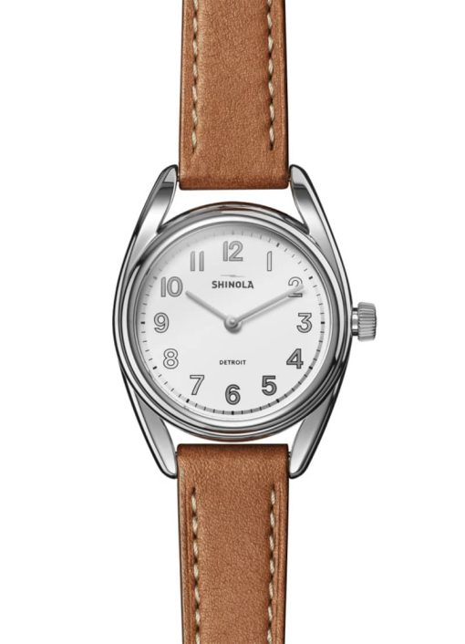 Shinola The Derby White Dial Watch, Cognac Leather Strap, 30mm