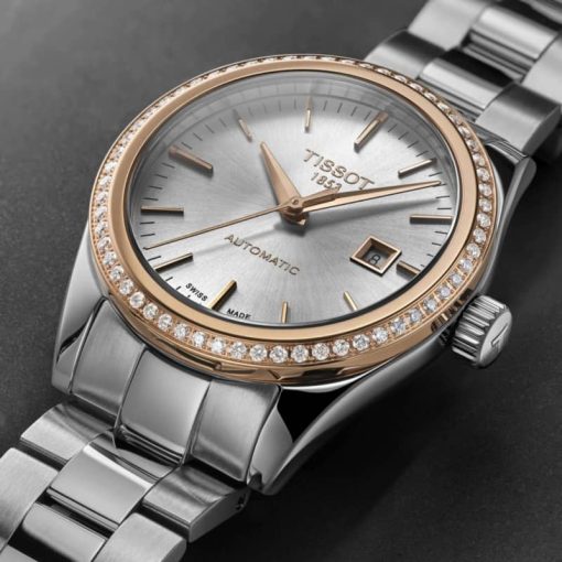 Tissot T-My Lady Automatic 18K Rose Gold Silver Dial & Bracelet Watch, 29mm - Image 6