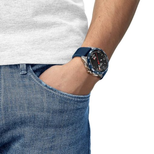 Tissot T-Touch Connect Solar Black Dial Blue Leather/Textile Strap Watch, 47.5mm - Image 5