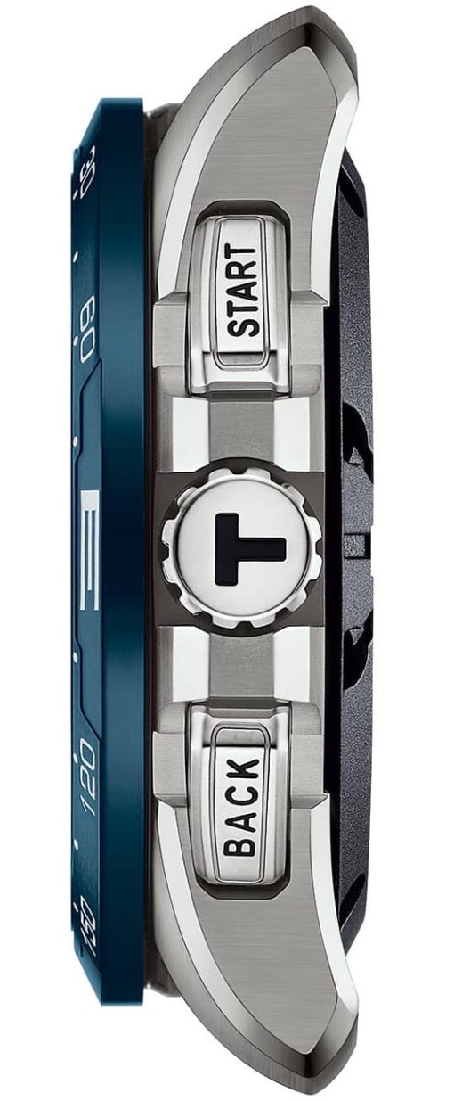 Tissot T-Touch Connect Solar Black Dial Blue Leather/Textile Strap Watch, 47.5mm - Image 2