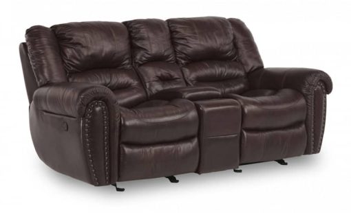 Flexsteel Town Barolo Leather Gliding Reclining Loveseat w/ Console