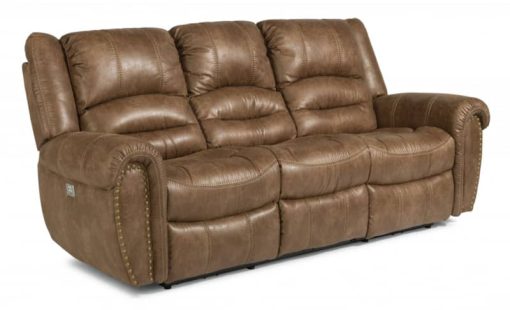 Flexsteel Town Silt Fabric Power Reclining Sofa With Power Headrests