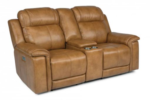 Flexsteel Kingsley Leather Power Reclining Loveseat With Console & Power Headrests
