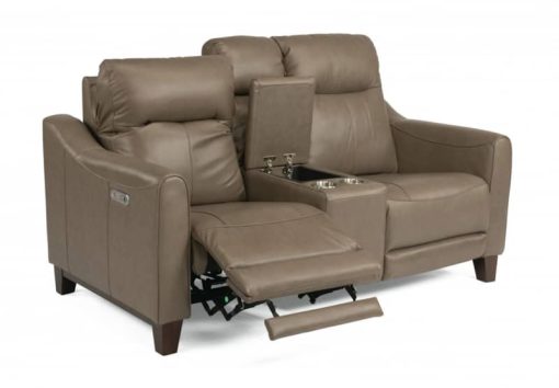 Flexsteel Forte Leather Power Reclining Loveseat With Console & Power Headrests