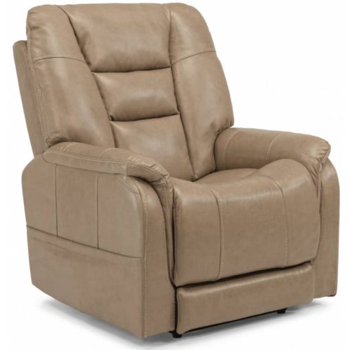 Flexsteel Theo Leather Power Recliner With Power Headrest & Lumbar