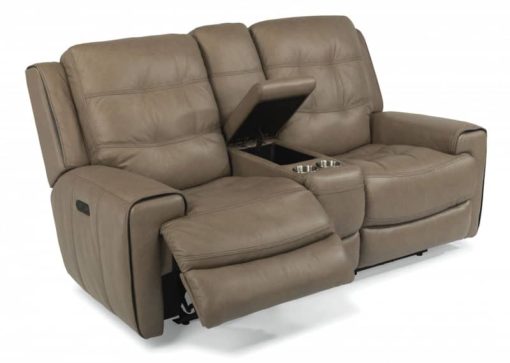 Flexsteel Wicklow Leather Power Reclining Loveseat With Console & Power Headrests