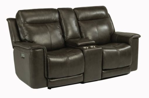 Flexsteel Miller Leather Power Reclining Loveseat With Console & Power Headrests & Lumbar