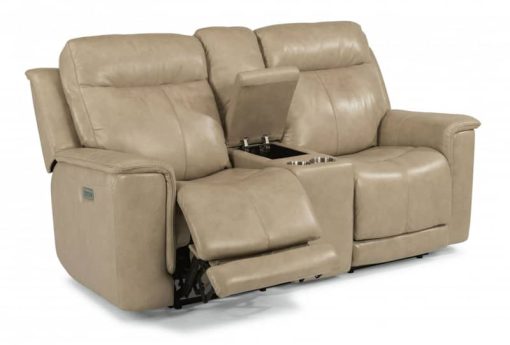 Flexsteel Miller Leather Power Reclining Loveseat With Console & Power Headrests & Lumbar