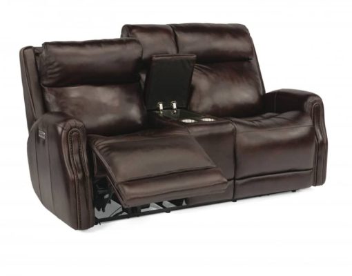 Flexsteel Stanley Leather Power Reclining Loveseat With Console & Power Headrests