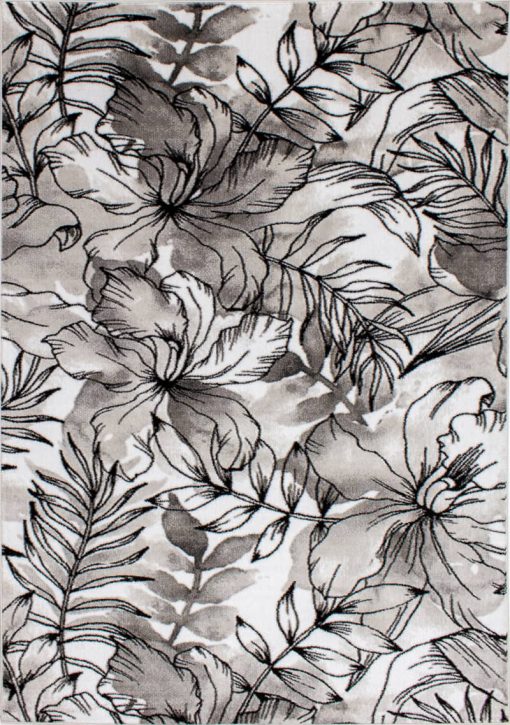 Kalora Platinum 7'10" X 10'6" Grey White Fronds Flowers Rug