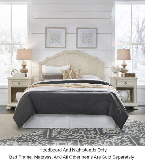 Homestyles Provence Antiqued White Queen/Full Headboard And 2 Nightstands
