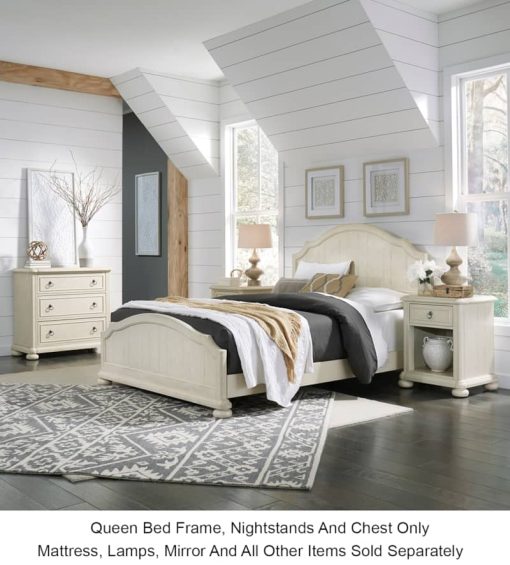 Homestyles Provence Antiqued White Queen Bed, 2 Nightstands And Chest