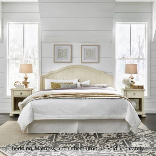 Homestyles Provence Antiqued White King Headboard & Two Nightstands