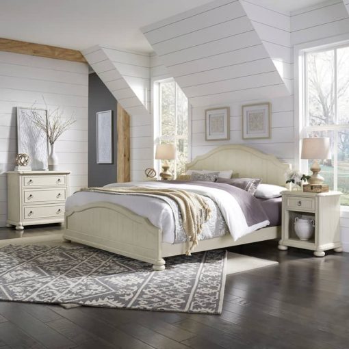 Homestyles Provence Antiqued White King Bed, Nightstand And Chest