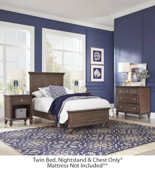 Homestyles Southport Distressed Oak Twin Bed, Nightstand And Chest