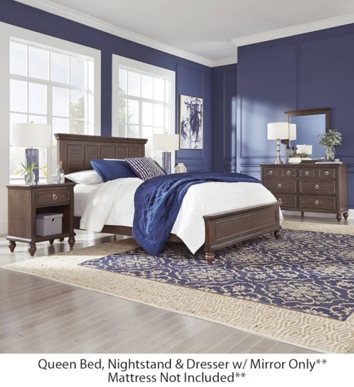 Homestyles Southport Distressed Oak Queen Bed, Nightstand And Dresser w/ Mirror