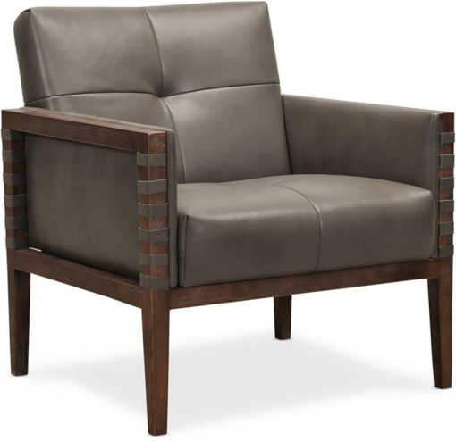 Hooker Furniture Living Room Carverdale Grey Leather Club Chair With Wood Frame