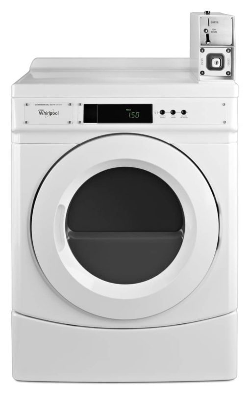 Whirlpool ADA 27" White Commercial Electric Front-Load Dryer Featuring Factory-Installed Coin Drop With Coin Box