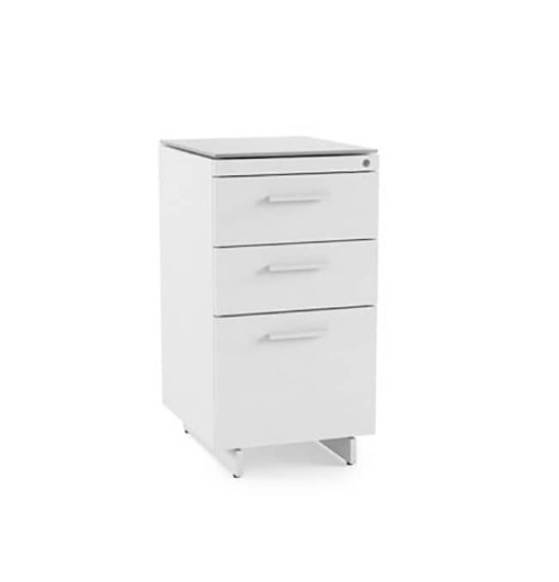 BDI Centro 6414 Satin White on Oak/ Grey Glass 3-Drawer File Cabinet