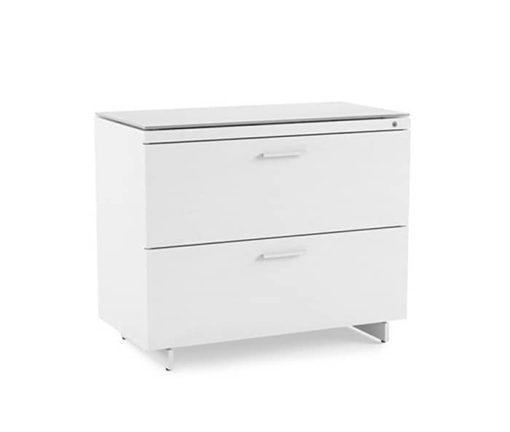 BDI Centro 6416 Satin White on Oak/ Grey Glass Lateral File Cabinet