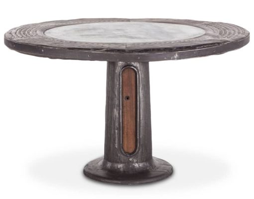Home Trends & Design Industrial Loft Wagon Wheel Round Dining Table With Marble