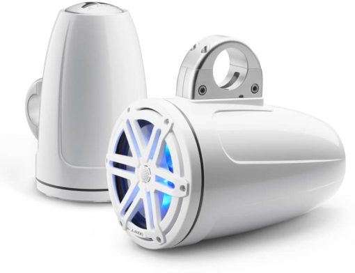 JL Audio M3 7.7" Gloss White Enclosed Coaxial Marine Speakers With RGB LED Lighting