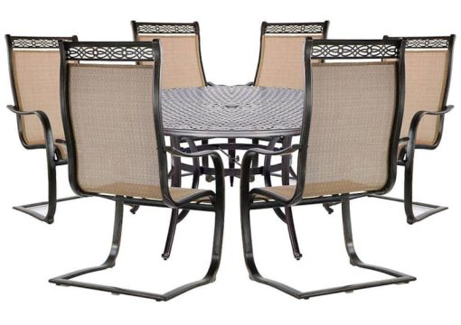 Hanover Manor 7-Piece Dining Set With Six C-Spring Chairs And A 60 In. Cast-Top Dining Table