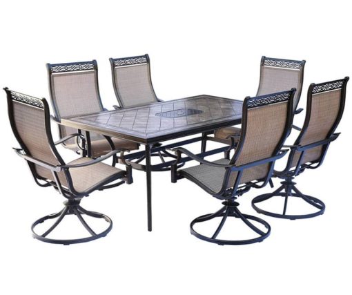 Hanover Monaco 7-Piece Dining Set With Six Swivel Rockers And A 68" x 40" Dining Table