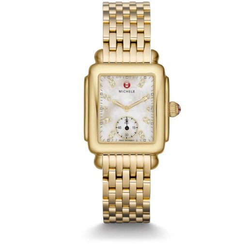 Michele Deco Mid Gold, Diamond Dial Watch