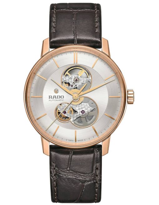 Rado Coupole Classic Open Heart Automatic White Dial Brown Leather Watch, 41mm