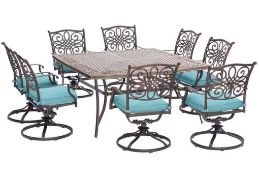 Hanover Traditions 9-Piece Dining Patio Set In Blue/Cast