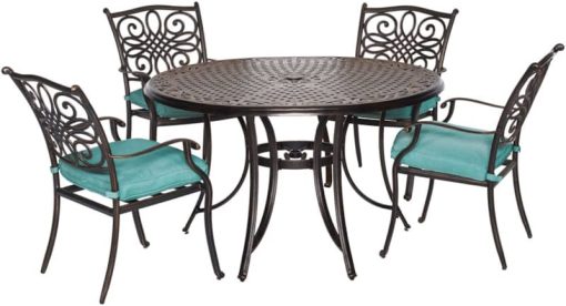 Hanover Traditions 5-Piece Dining Patio Set In Blue With 48" Cast-Top Table