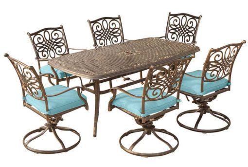 Hanover Traditions 7-Piece Outdoor Dining Set In Blue With 72" x 38" Cast-Top Table