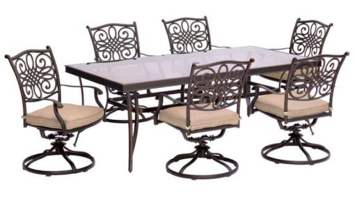 Hanover Traditions 7-Piece Dining Set In Tan With Extra Large Glass-Top Dining Table