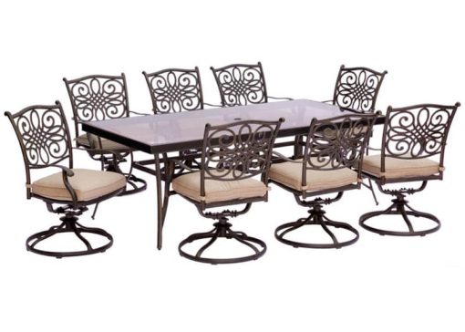 Hanover Traditions 9-Piece Dining Set In Tan With Extra Large Glass-Top Dining Table