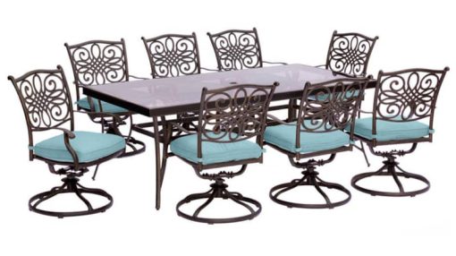 Hanover Traditions 9-Piece Dining Set In Blue With Extra Large Glass-Top Dining Table