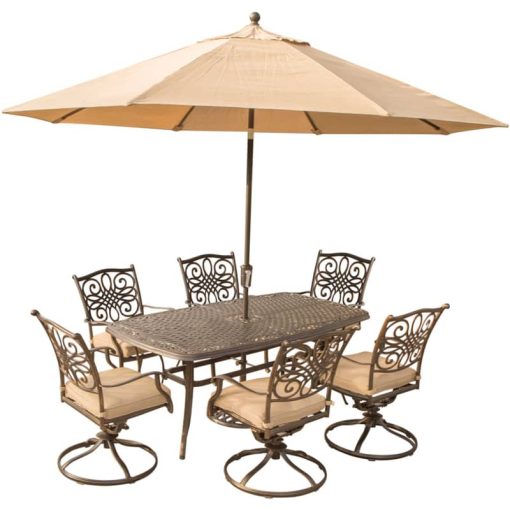 Hanover Traditions 7-Piece Swivel Dining Patio Set In Natural Oat
