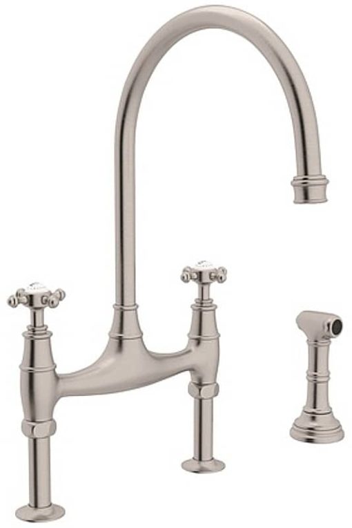 Rohl Perrin & Rowe Georgian Era Bridge Satin Nickel Kitchen Faucet With Sidespray