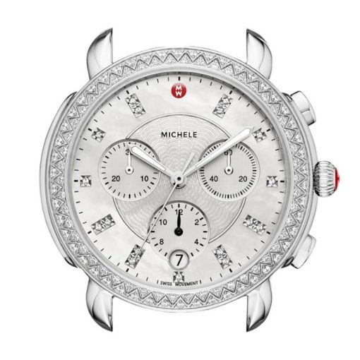 Michele Sidney Chronograph Silver Stainless Steel w/ Diamond Dial Watch Head, 38mm